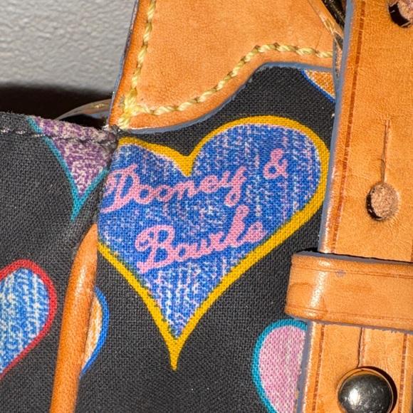Dooney & Bourke Black Heart Y2K Pattern Shoulder Bag with Tan Straps - Picture 11 of 16
